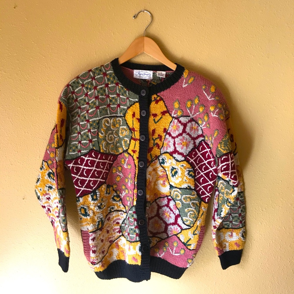 Funky Vintage Buttoned Wool Cardigan